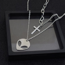 Load image into Gallery viewer, Stainless Steel Alien Cross Pendant Double Chain Long Necklaces For Women DJ Hip hop Street Necklace Men Jewelry Never Fade