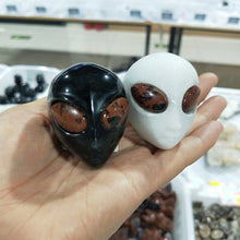 Load image into Gallery viewer, Stone Carved Alien In Natural White Jade Or Obsidian.