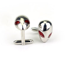 Load image into Gallery viewer, Alien Head Cuff Links, With Red Eye Detail.