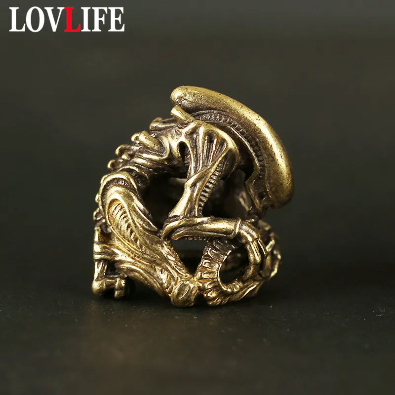 Brass Alien Figures Knife Bead Handmade Woven Lanyard DIY Keychain Pendant Jewelry Accessories EDC Outdoor Tool Paracord Hanging