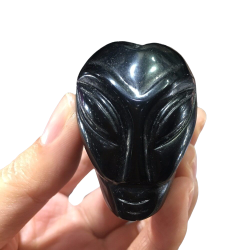 Black Obsidian Crystal Carved Alien Head.