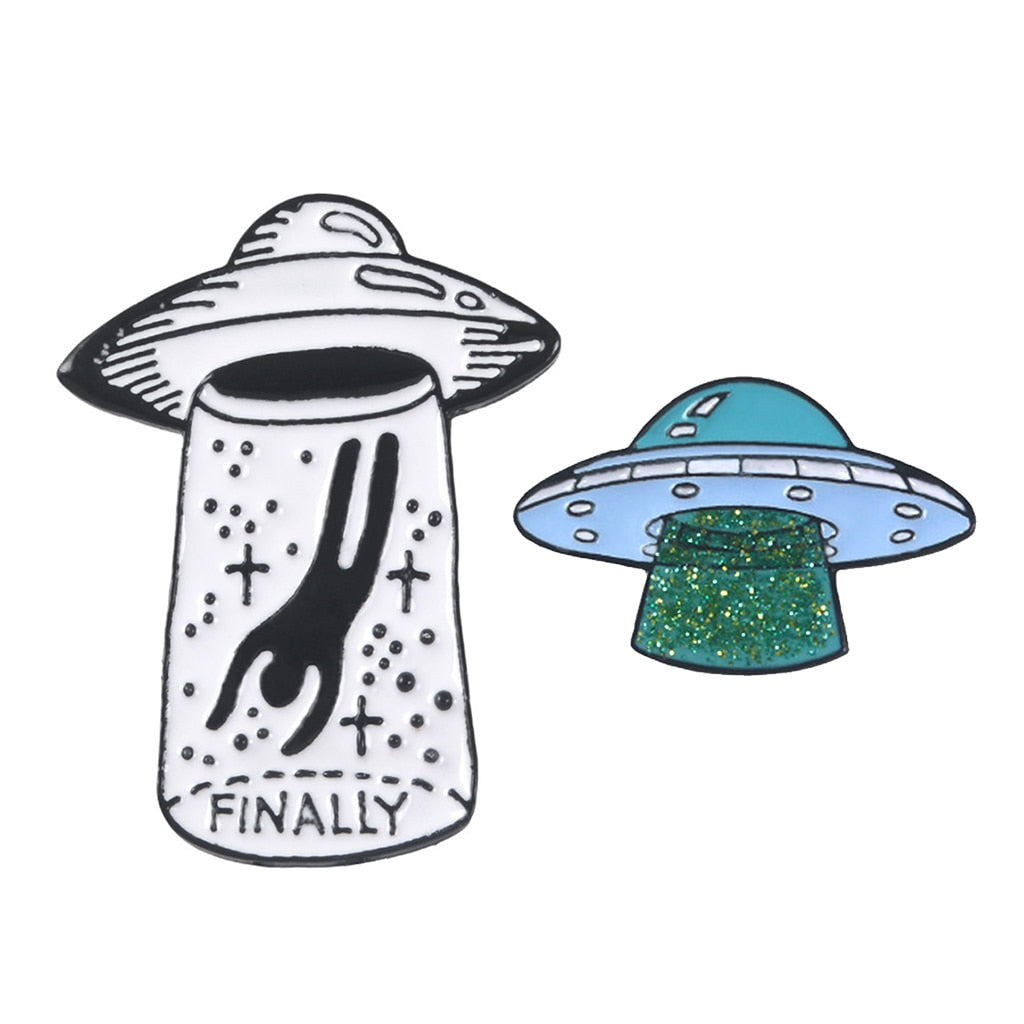 2 Piece Enamel Lapel Pin, Alien Abduction.