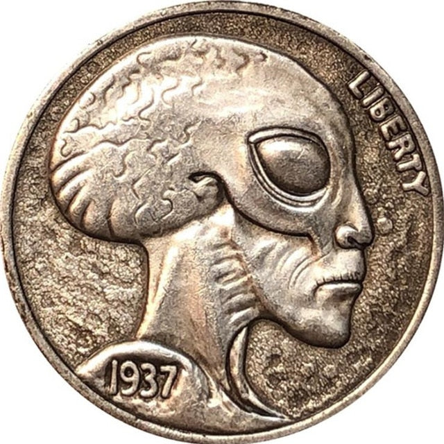 Unique Retro 1937 Antique Imitation ALIEN U.S. Coin.