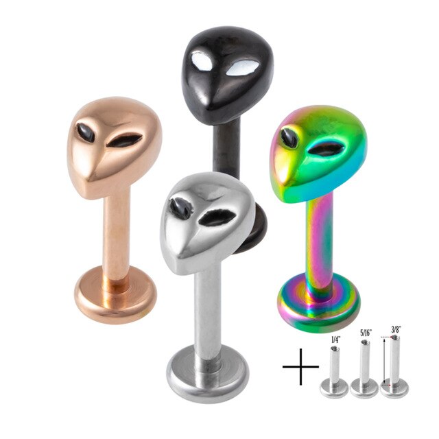 1PCS Stainless Steel Alien Lip Ring 16G Helix Labret Stud Tragus Cartilage Earrings Unisex Dimple Nail Piercing Body Jewelry