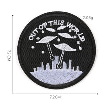 Load image into Gallery viewer, Handmade Embroidered Alien Themed Patches.
