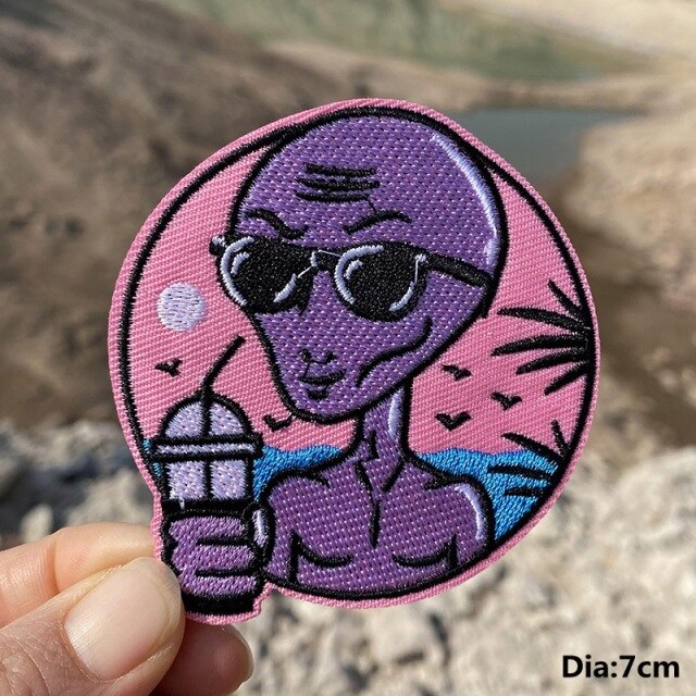 A World Of Alien Embroidered Iron On Patches..